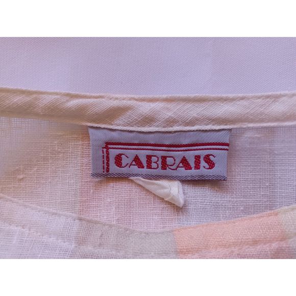 Cabrais Vintage Linen Short Sleeve Striped Neutrals Beach Short Sleeve Top L XL - Picture 10 of 10